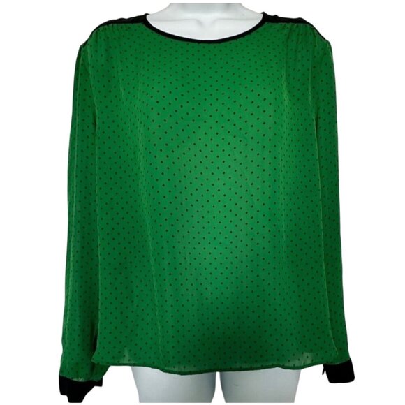 Worthington Tops - Worthington Womens Green & Black Polka Dot Blouse Size PL